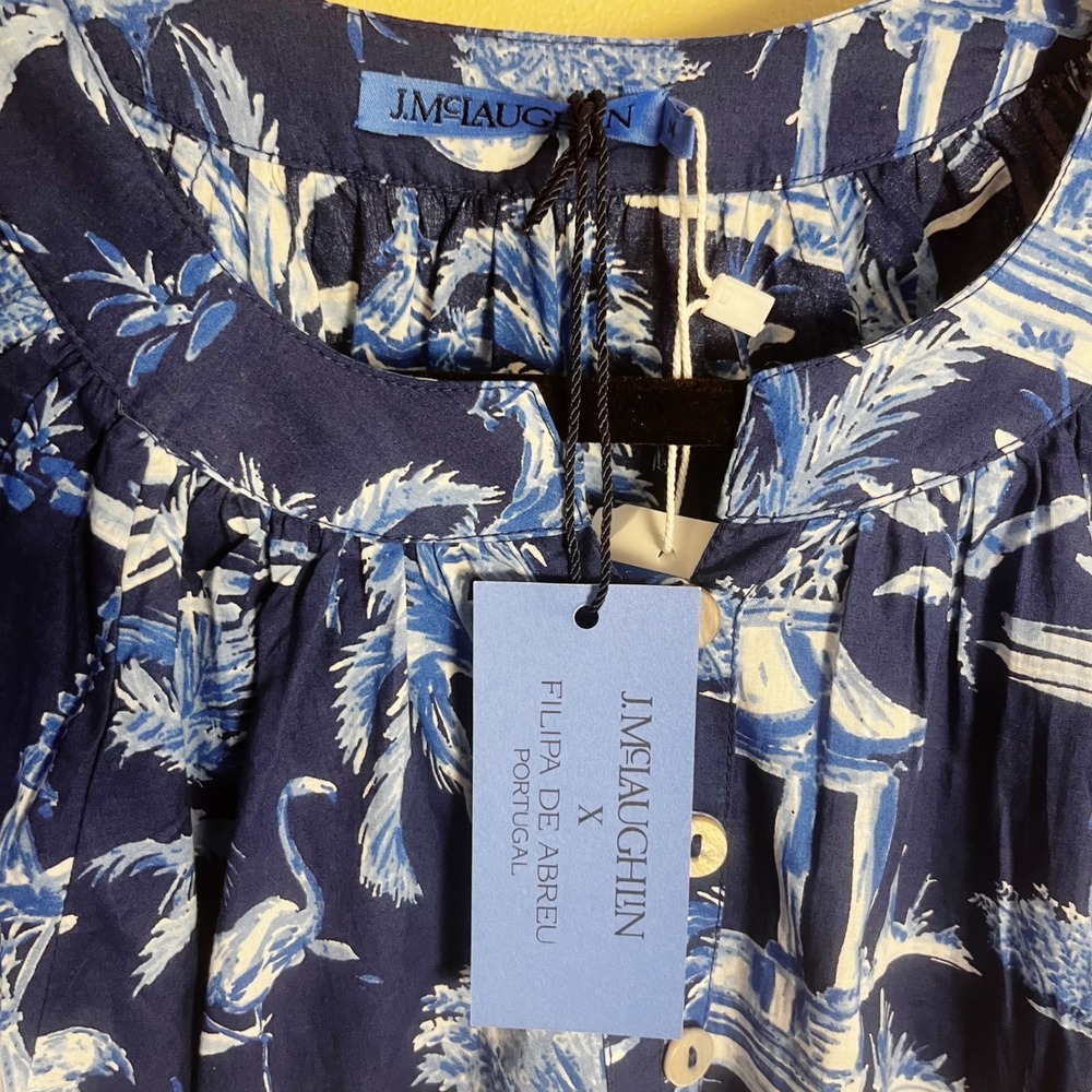 J.McLaughlin Maxi Dress Womens M Blue Filipa de Abreu Toile Cotton Long Sleeve‎ - Picture 5 of 11